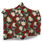 Red Rose Skull Pattern Print Hooded Blanket