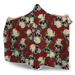 Red Rose Skull Pattern Print Hooded Blanket