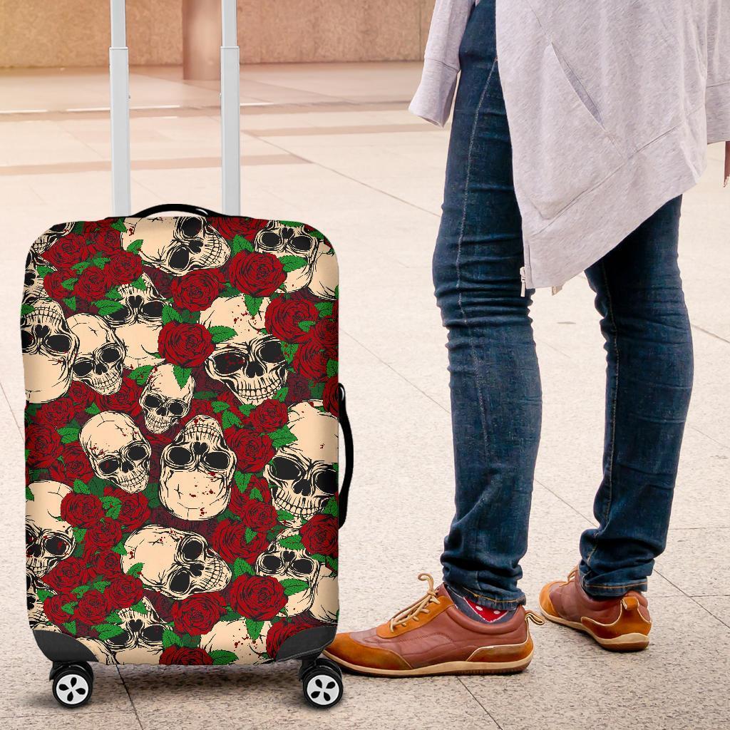 Red Rose Skull Pattern Print Luggage Cover GearFrost