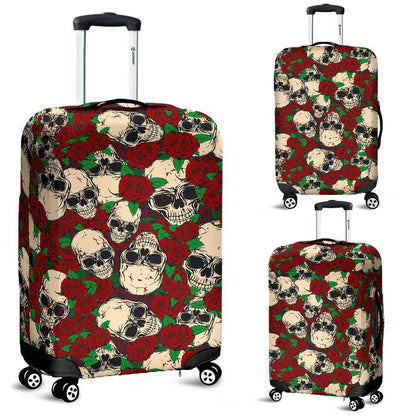 Red Rose Skull Pattern Print Luggage Cover GearFrost