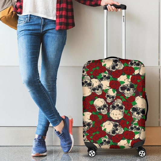 Red Rose Skull Pattern Print Luggage Cover GearFrost