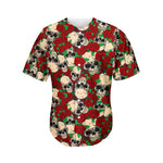 Red Rose Skull Pattern Print Men's Baseball Jersey