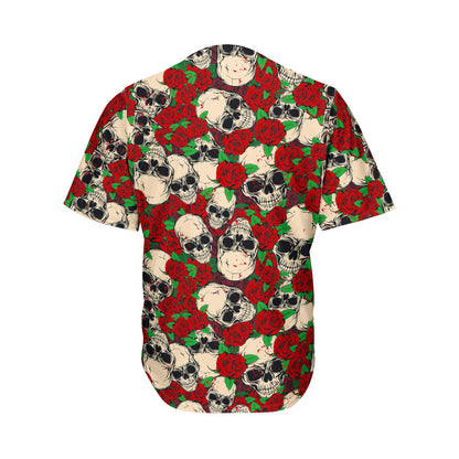 Red Rose Skull Pattern Print Men's Baseball Jersey