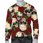 Red Rose Skull Pattern Print Men's Crewneck Sweatshirt GearFrost