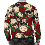 Red Rose Skull Pattern Print Men's Crewneck Sweatshirt GearFrost