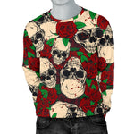 Red Rose Skull Pattern Print Men's Crewneck Sweatshirt GearFrost