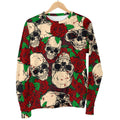 Red Rose Skull Pattern Print Men's Crewneck Sweatshirt