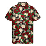 Red Rose Skull Pattern Print Men's Short Sleeve Shirt