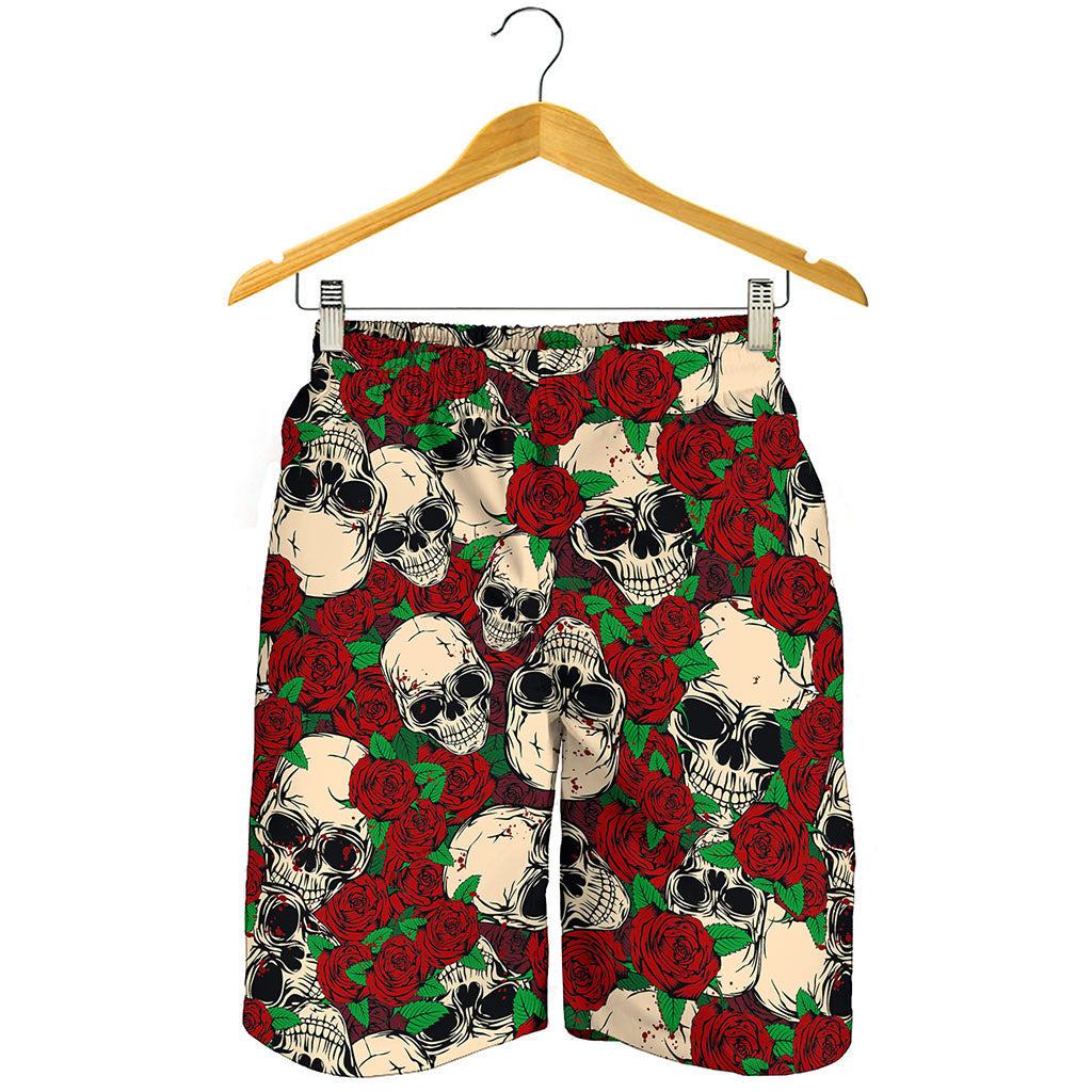 Red Rose Skull Pattern Print Men's Shorts
