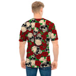 Red Rose Skull Pattern Print Men's T-Shirt