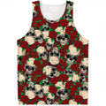 Red Rose Skull Pattern Print Men's Tank Top