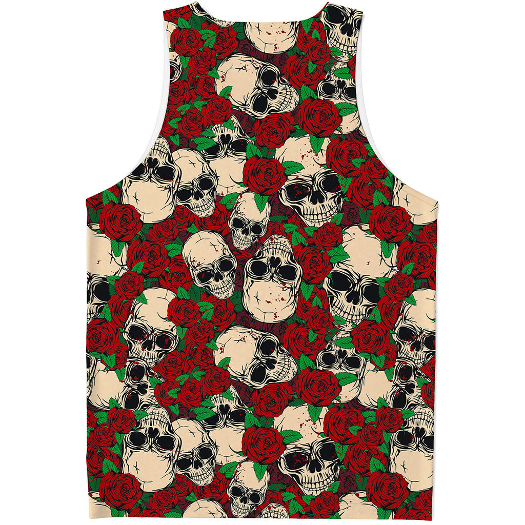 Red Rose Skull Pattern Print Men's Tank Top