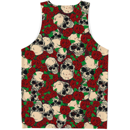 Red Rose Skull Pattern Print Men's Tank Top