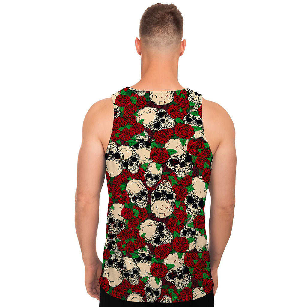 Red Rose Skull Pattern Print Men's Tank Top