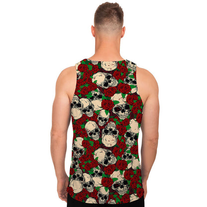 Red Rose Skull Pattern Print Men's Tank Top
