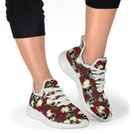 Red Rose Skull Pattern Print Mesh Knit Shoes GearFrost