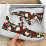 Red Rose Skull Pattern Print Mesh Knit Shoes GearFrost