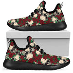 Red Rose Skull Pattern Print Mesh Knit Shoes GearFrost