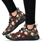 Red Rose Skull Pattern Print Mesh Knit Shoes GearFrost