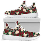 Red Rose Skull Pattern Print Mesh Knit Shoes GearFrost