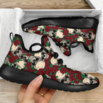 Red Rose Skull Pattern Print Mesh Knit Shoes GearFrost