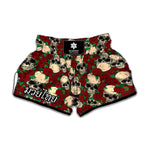 Red Rose Skull Pattern Print Muay Thai Boxing Shorts