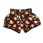 Red Rose Skull Pattern Print Muay Thai Boxing Shorts