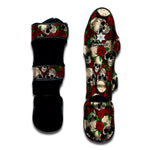 Red Rose Skull Pattern Print Muay Thai Shin Guard