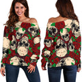 Red Rose Skull Pattern Print Off The Shoulder Sweatshirt