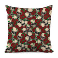 Red Rose Skull Pattern Print Pillow Cover