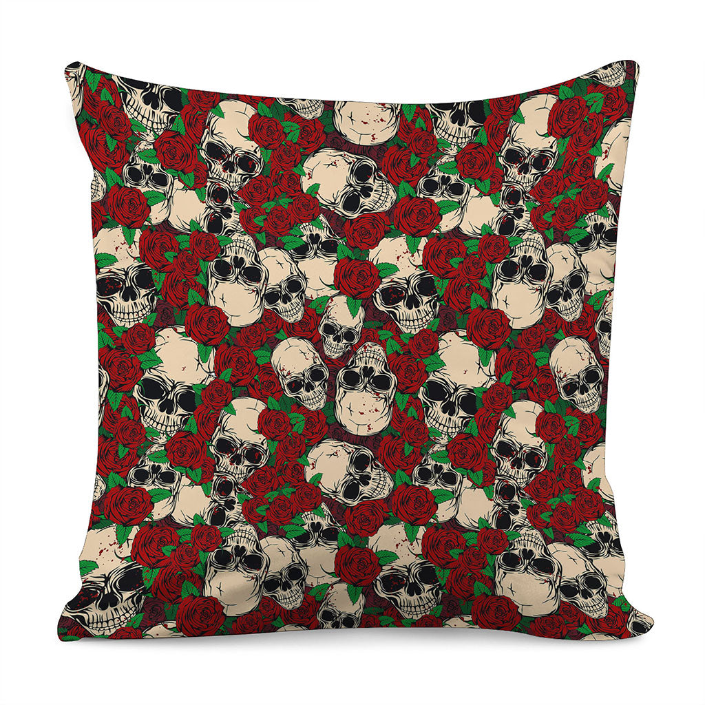 Red Rose Skull Pattern Print Pillow Cover