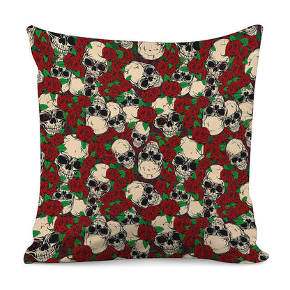Red Rose Skull Pattern Print Pillow Cover