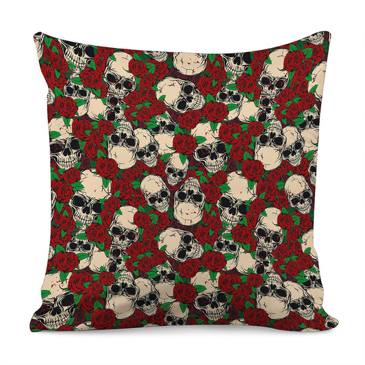 Red Rose Skull Pattern Print Pillow Cover