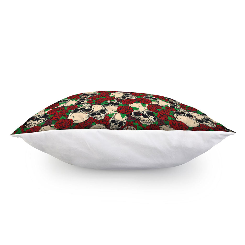 Red Rose Skull Pattern Print Pillow Cover
