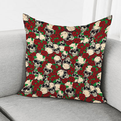 Red Rose Skull Pattern Print Pillow Cover