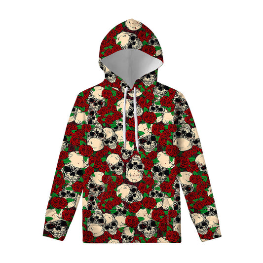 Red Rose Skull Pattern Print Pullover Hoodie