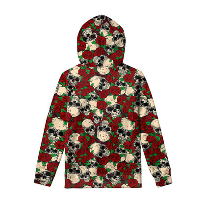 Red Rose Skull Pattern Print Pullover Hoodie