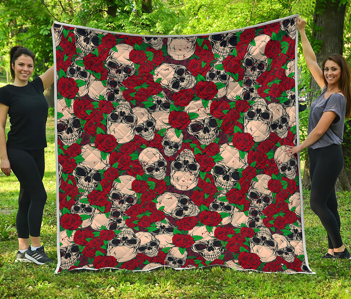 Red Rose Skull Pattern Print Quilt