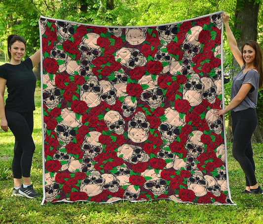 Red Rose Skull Pattern Print Quilt