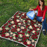 Red Rose Skull Pattern Print Quilt