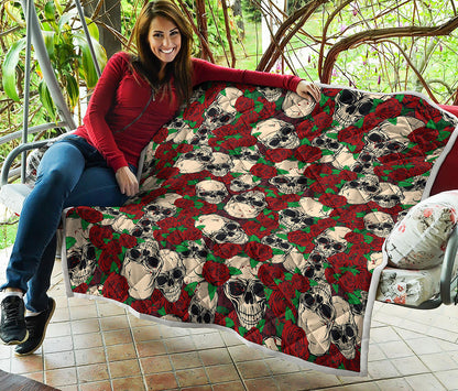 Red Rose Skull Pattern Print Quilt