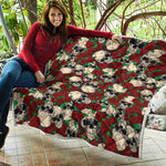 Red Rose Skull Pattern Print Quilt