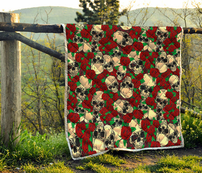 Red Rose Skull Pattern Print Quilt