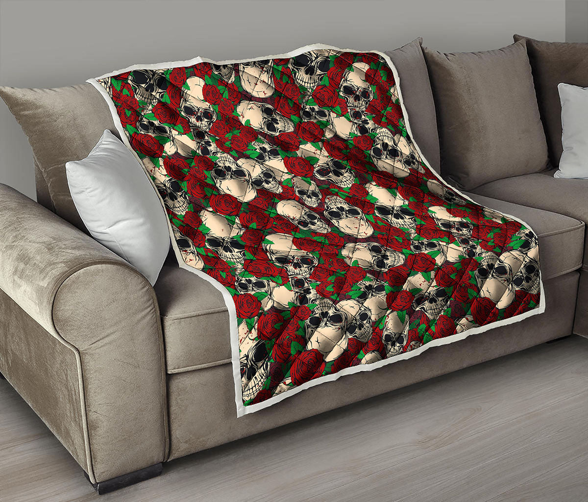 Red Rose Skull Pattern Print Quilt