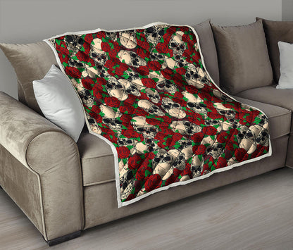 Red Rose Skull Pattern Print Quilt