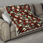 Red Rose Skull Pattern Print Quilt