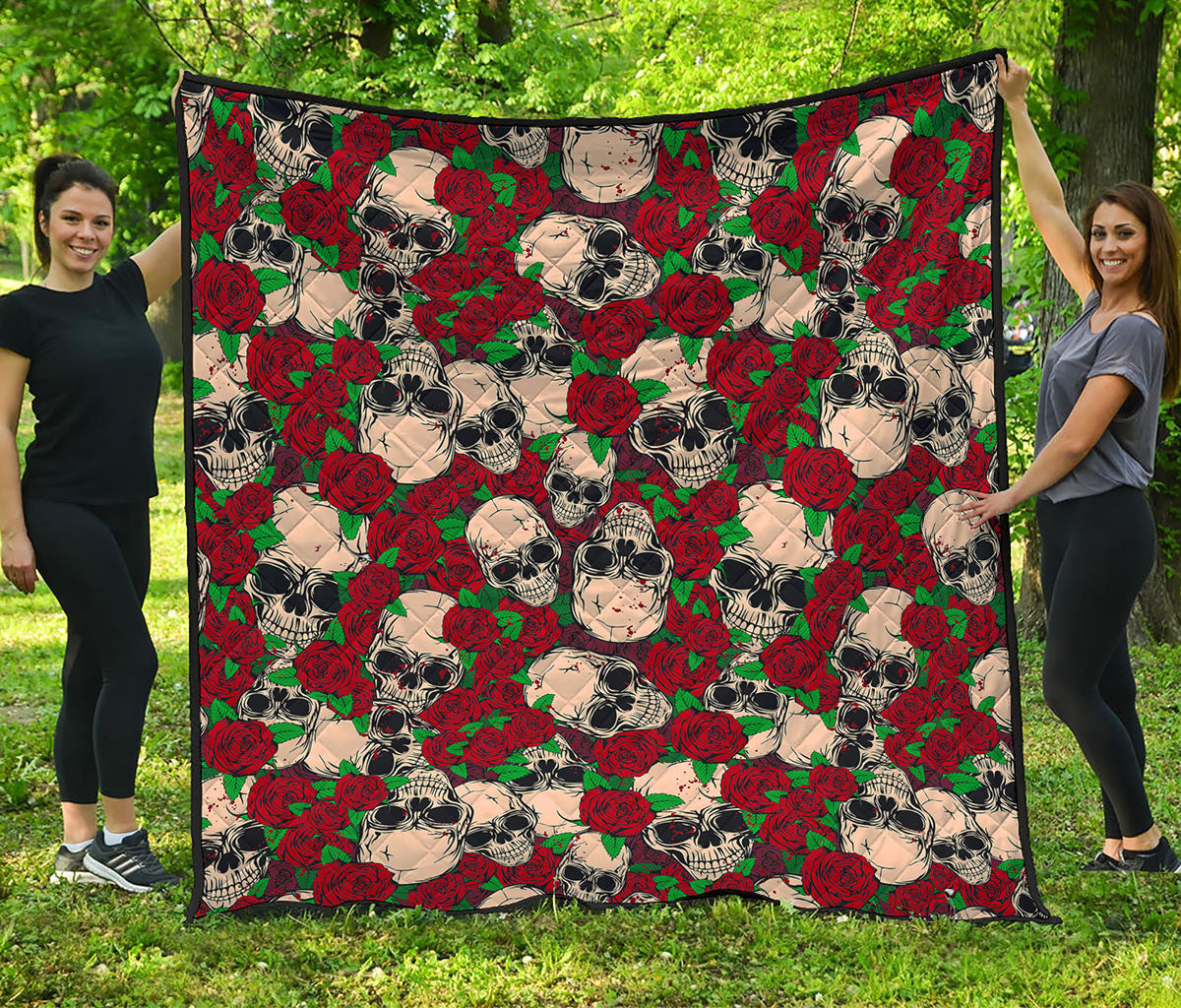 Red Rose Skull Pattern Print Quilt