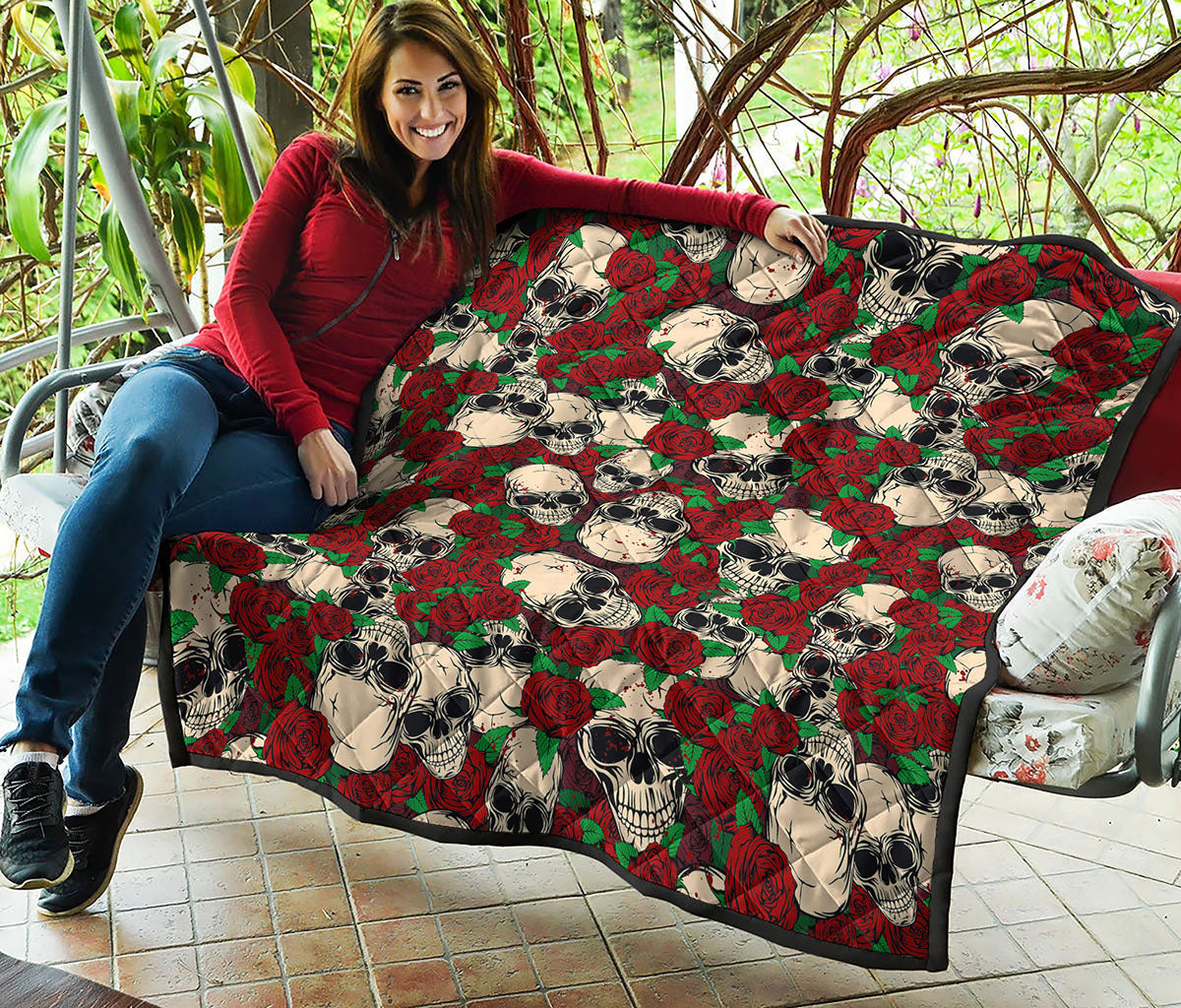 Red Rose Skull Pattern Print Quilt