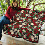 Red Rose Skull Pattern Print Quilt