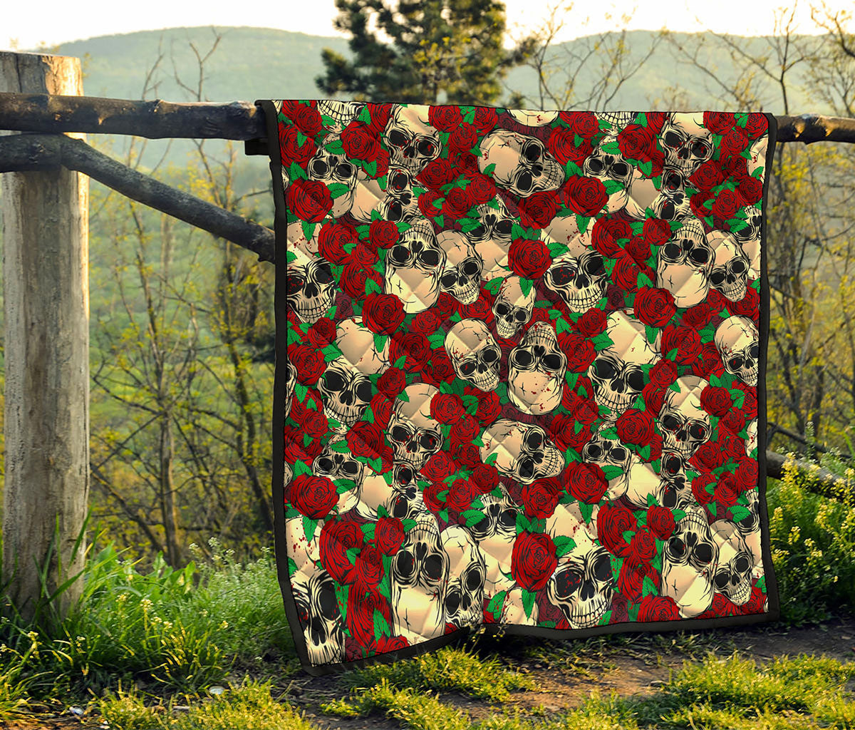Red Rose Skull Pattern Print Quilt